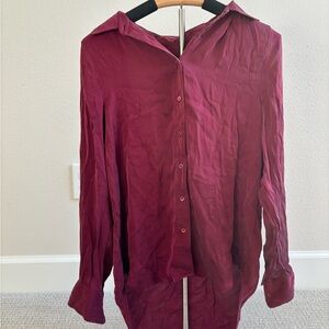Quince Burgundy Washable Silk Button Down Shirt - size M